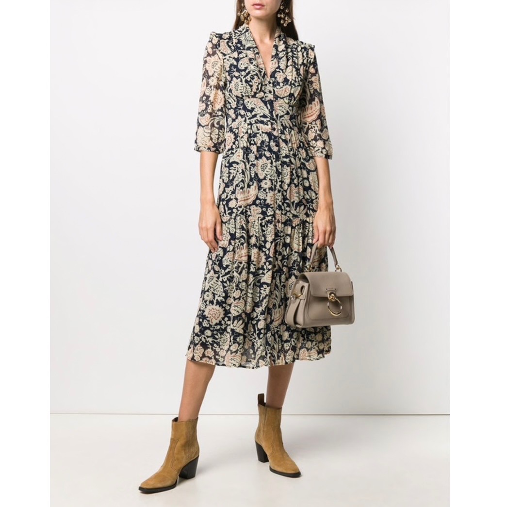 Ba&Sh 1 Aline Robe Chemise Floral Midi Button Up Ruffle Dress Small